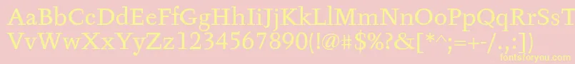 フォントTyfaTextOt – 黄色のフォント、ピンクの背景