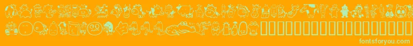 Sakabeanimal03-Schriftart – Grüne Schriften auf orangefarbenem Hintergrund