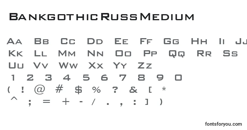 Schriftart BankgothicRussMedium – Alphabet, Zahlen, spezielle Symbole