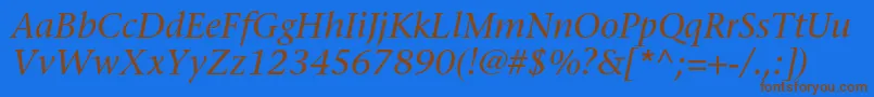 フォントStoneserifstdMediumitalic – 茶色の文字が青い背景にあります。