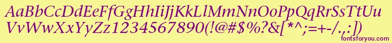 Fonte StoneserifstdMediumitalic – fontes roxas em um fundo amarelo