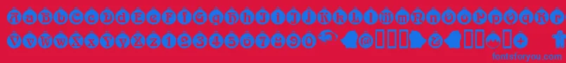 Christbaumkugeln-Schriftart – Blaue Schriften auf rotem Hintergrund