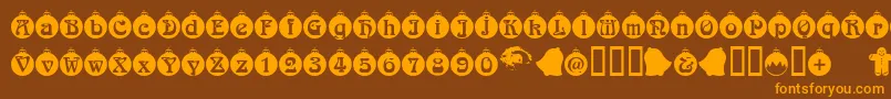 Christbaumkugeln-Schriftart – Orangefarbene Schriften auf braunem Hintergrund