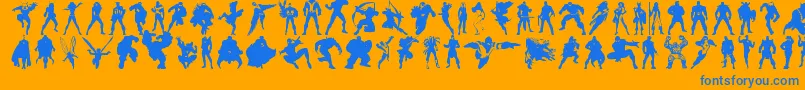 Heroesassembledings-Schriftart – Blaue Schriften auf orangefarbenem Hintergrund