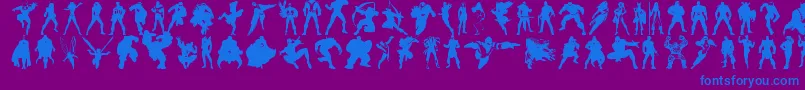 Heroesassembledings-Schriftart – Blaue Schriften auf violettem Hintergrund