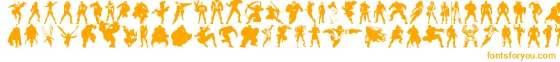 Heroesassembledings-Schriftart – Orangefarbene Schriften auf weißem Hintergrund