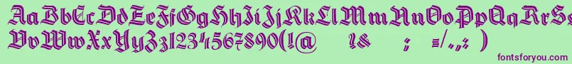 HermannGotischDecoc-fontti – violetit fontit vihreällä taustalla