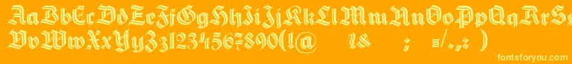 HermannGotischDecoc-Schriftart – Gelbe Schriften auf orangefarbenem Hintergrund