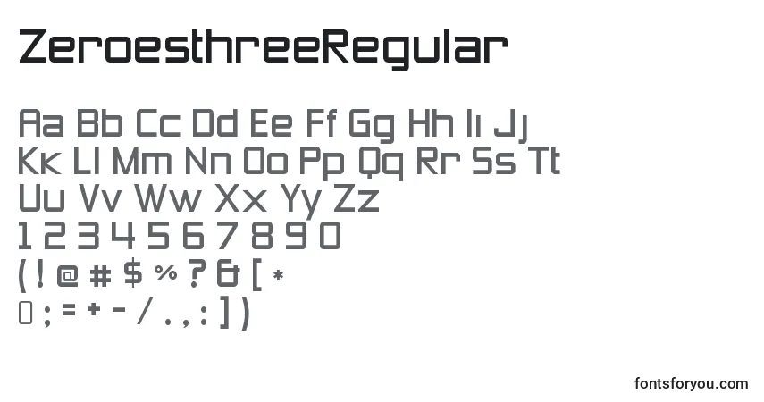 Schriftart ZeroesthreeRegular – Alphabet, Zahlen, spezielle Symbole
