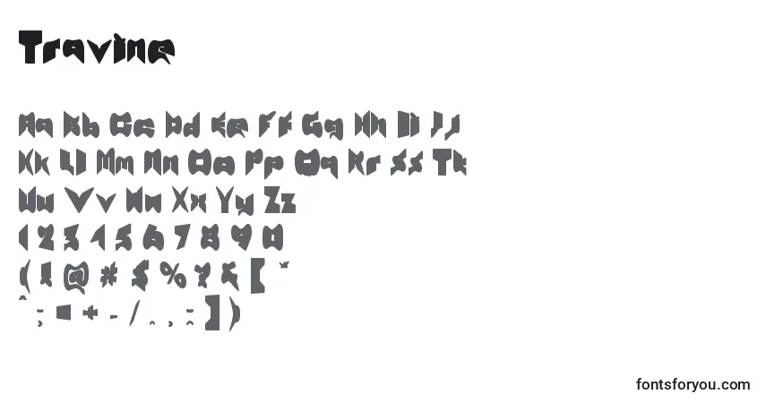 Schriftart Travine – Alphabet, Zahlen, spezielle Symbole