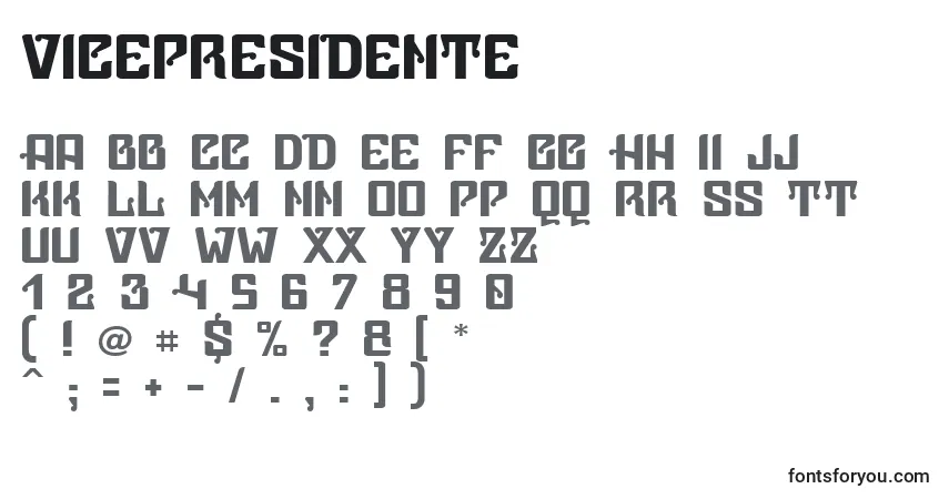 Schriftart VicePresidente – Alphabet, Zahlen, spezielle Symbole