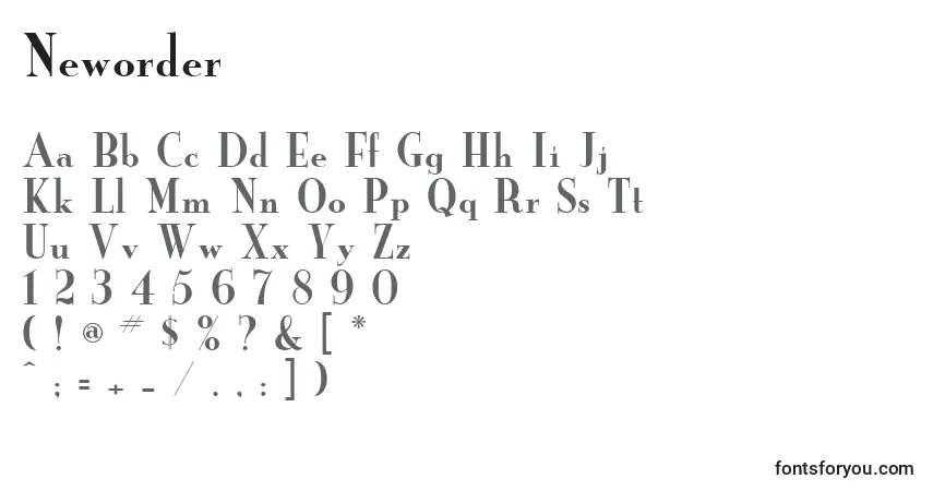 Czcionka Neworder – alfabet, cyfry, specjalne znaki