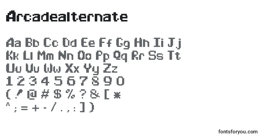 Czcionka Arcadealternate – alfabet, cyfry, specjalne znaki