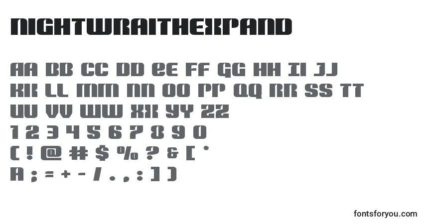 Czcionka Nightwraithexpand – alfabet, cyfry, specjalne znaki
