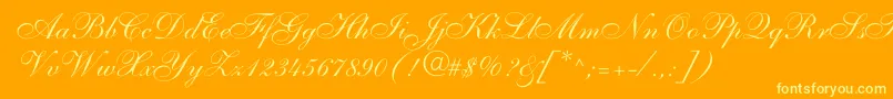 ShelleyallegroscriptNormal-Schriftart – Gelbe Schriften auf orangefarbenem Hintergrund