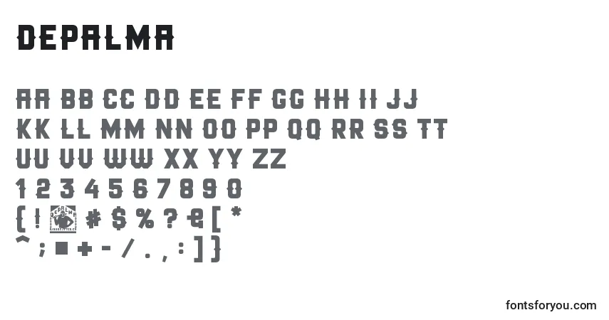 A fonte Depalma – alfabeto, números, caracteres especiais
