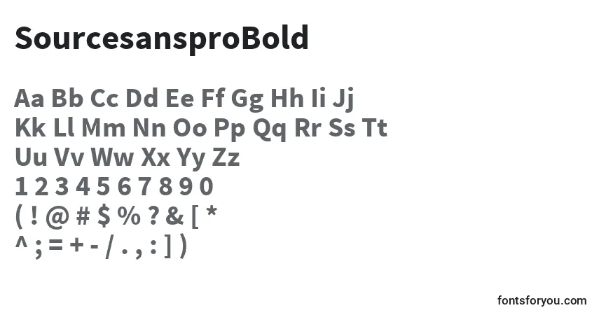 A fonte SourcesansproBold – alfabeto, números, caracteres especiais