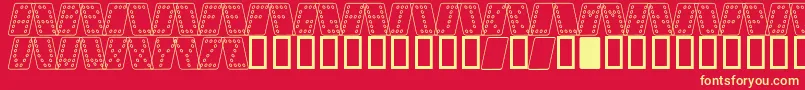 DominoNormalKursivOmrids-fontti – keltaiset fontit punaisella taustalla