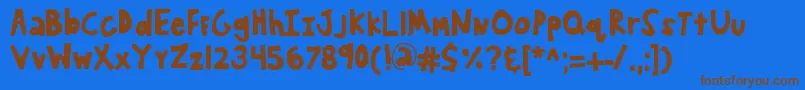 フォントKbwanderaround – 茶色の文字が青い背景にあります。