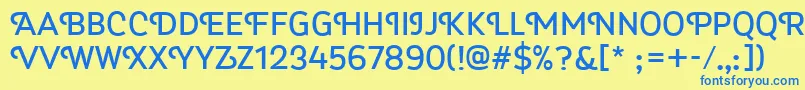 Fonte Myra4fCaps – fontes azuis em um fundo amarelo