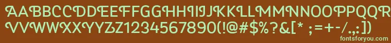 フォントMyra4fCaps – 緑色の文字が茶色の背景にあります。