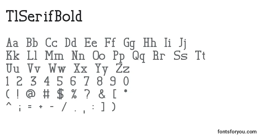 A fonte TlSerifBold – alfabeto, números, caracteres especiais