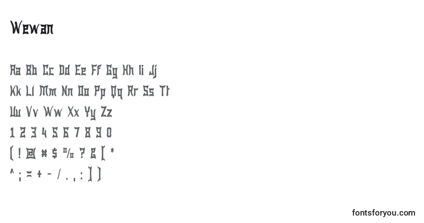 Schriftart Wewan – Alphabet, Zahlen, spezielle Symbole