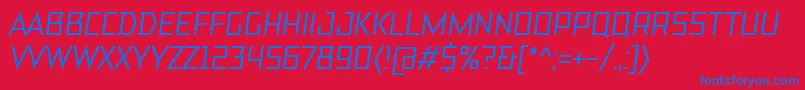 TtBricksMediumItalic-Schriftart – Blaue Schriften auf rotem Hintergrund