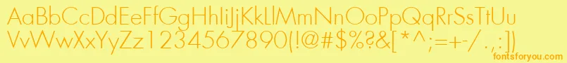 FuturaLtLight-Schriftart – Orangefarbene Schriften auf gelbem Hintergrund