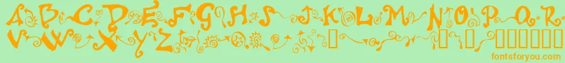 Fonte Polywog – fontes laranjas em um fundo verde
