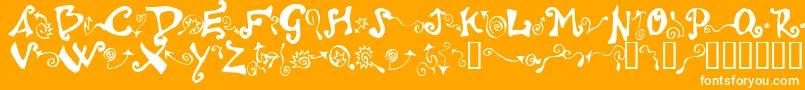 Polywog-Schriftart – Weiße Schriften auf orangefarbenem Hintergrund