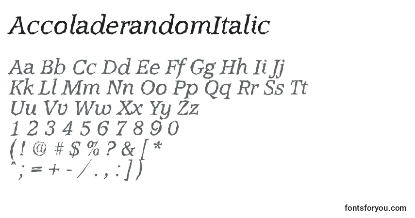 AccoladerandomItalic-fontti – aakkoset, numerot, erikoismerkit