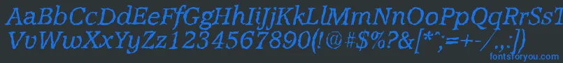 AccoladerandomItalic-Schriftart – Blaue Schriften auf schwarzem Hintergrund