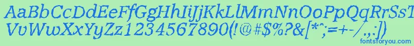 AccoladerandomItalic-Schriftart – Blaue Schriften auf grünem Hintergrund