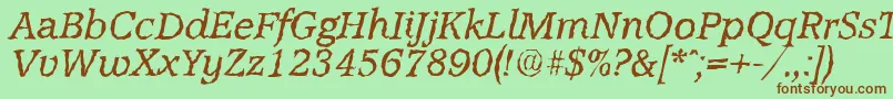 AccoladerandomItalic-Schriftart – Braune Schriften auf grünem Hintergrund