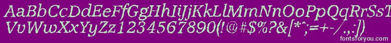 AccoladerandomItalic-Schriftart – Grüne Schriften auf violettem Hintergrund