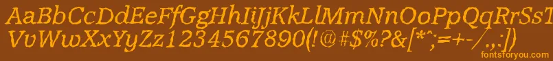 AccoladerandomItalic-Schriftart – Orangefarbene Schriften auf braunem Hintergrund