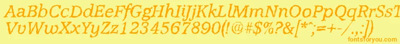 AccoladerandomItalic-Schriftart – Orangefarbene Schriften auf gelbem Hintergrund