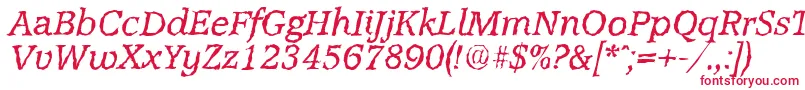AccoladerandomItalic-Schriftart – Rote Schriften auf weißem Hintergrund