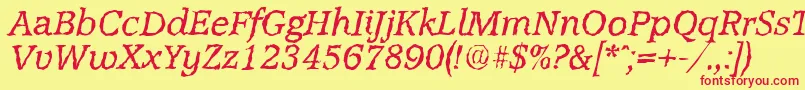 AccoladerandomItalic Font – Red Fonts on Yellow Background