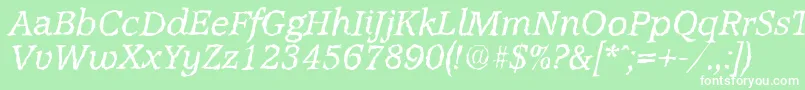 AccoladerandomItalic-Schriftart – Weiße Schriften auf grünem Hintergrund