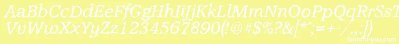 AccoladerandomItalic-Schriftart – Weiße Schriften auf gelbem Hintergrund