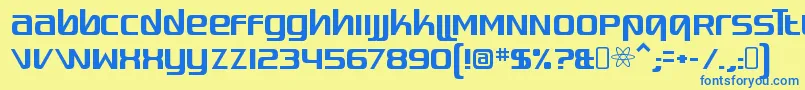 フォントQuadaptorRegular – 青い文字が黄色の背景にあります。