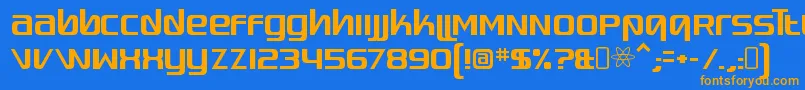 フォントQuadaptorRegular – オレンジ色の文字が青い背景にあります。