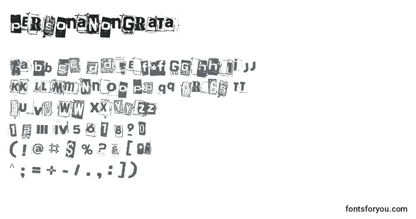 Fuente PersonaNonGrata - alfabeto, números, caracteres especiales