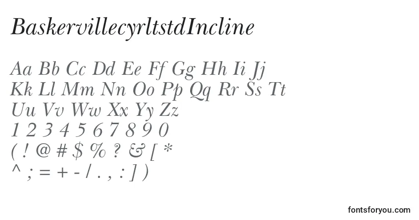 Шрифт BaskervillecyrltstdIncline – алфавит, цифры, специальные символы