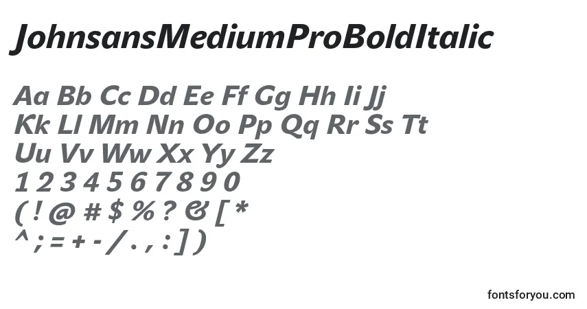 JohnsansMediumProBoldItalic-fontti – aakkoset, numerot, erikoismerkit
