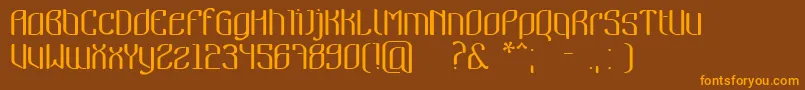 フォントNymeria – オレンジ色の文字が茶色の背景にあります。