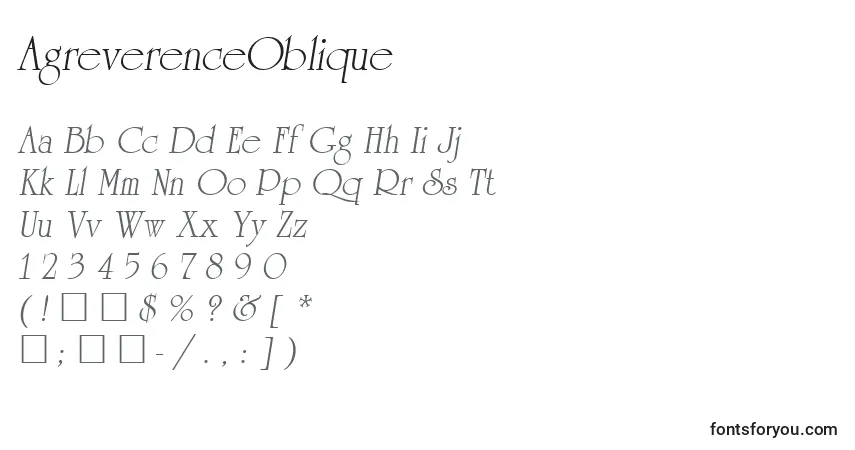 Шрифт AgreverenceOblique – алфавит, цифры, специальные символы