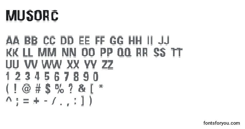 Schriftart Musorc – Alphabet, Zahlen, spezielle Symbole